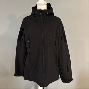 ESDY Men's Hooded Outdoor Tactical Soft Shell Jacket Fleece Lined Black Size 3XL